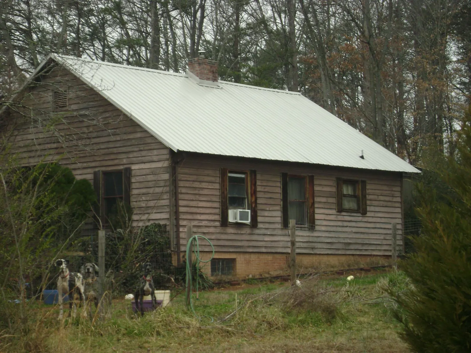White metal roof on an old wood sided farmhouse, from a Asphalt Shingle Roof Repair job in East Peoria